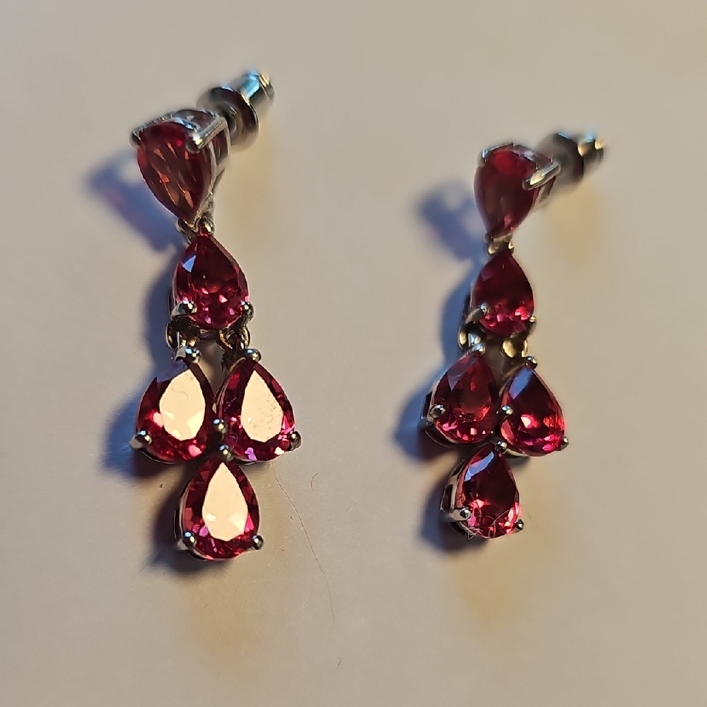 Lab Padparadscha Earrings In Sterling.